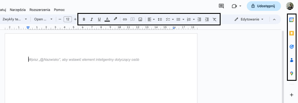 screen dokumentu Google pokazujący zastosowanie różnych zestawów ikon